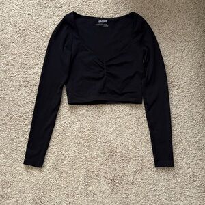 Garage Black Ruched Long Sleeve Crop Top